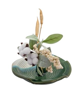IKEBANA VASE Ceramic 3 Stem Flower Vase 9.5" diameter x 2.5" tall Flower Frog
